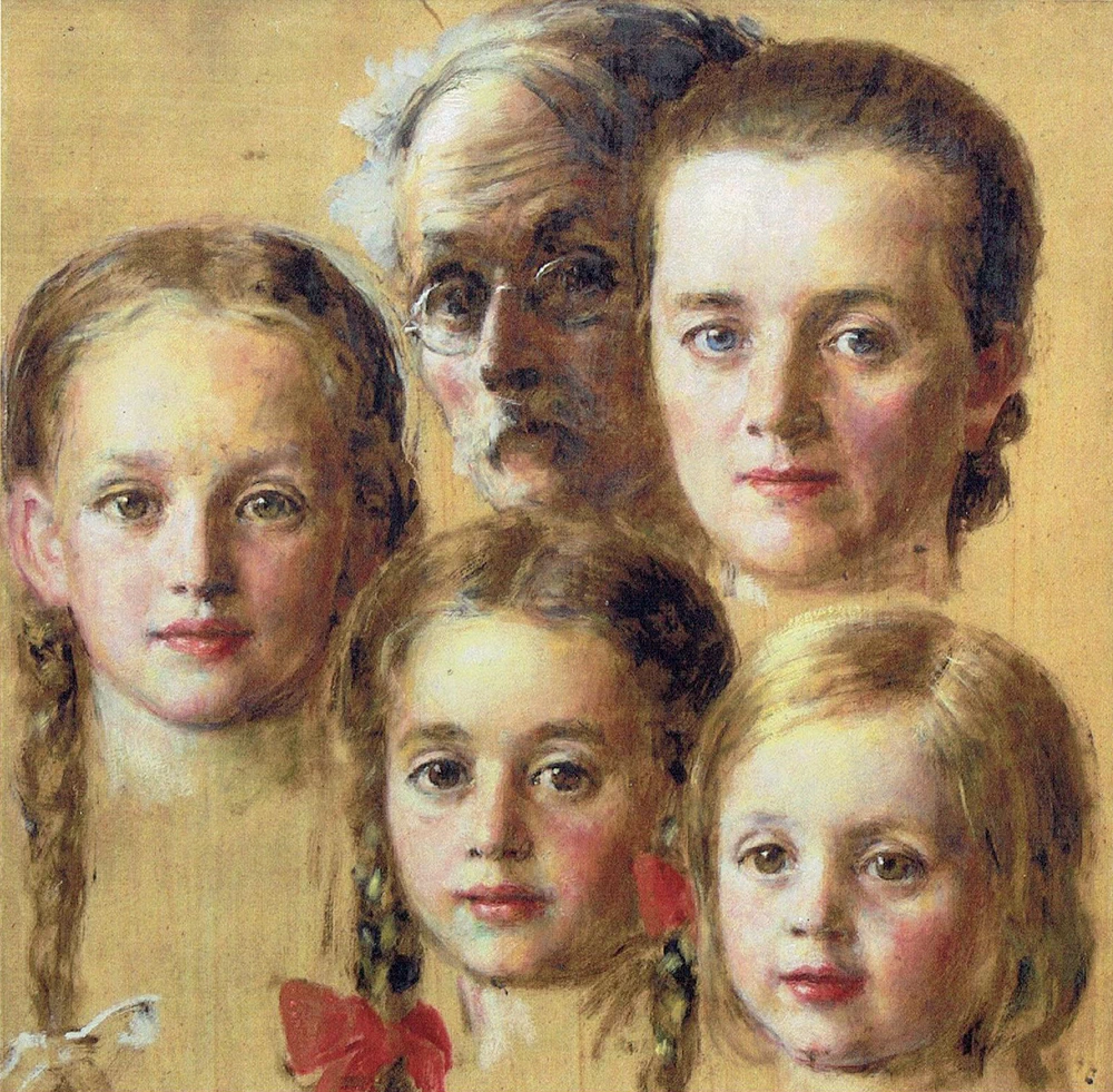 Autoritratto con la moglie Theodora e i figli Luise, Bettina e Theodora